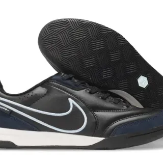 Nike Tiempo Noir Marine Low-Top Cuir-Daim Chaussures de Football Indoor