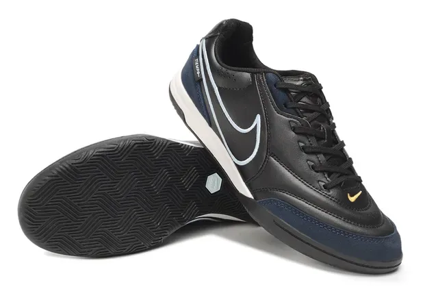 Nike Tiempo Noir Marine Low-Top Cuir-Daim Chaussures de Football Indoor 4