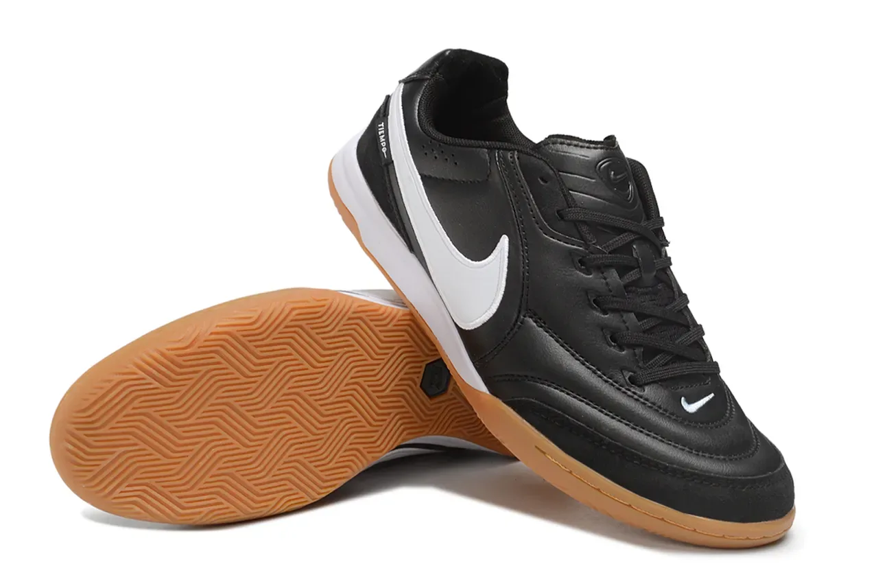Nike Tiempo 黑色白色 低帮 皮革鞋面 室内足球鞋 4