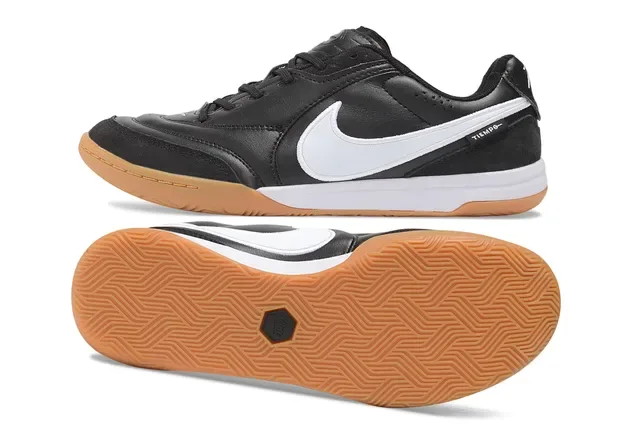 Nike Tiempo 黑色白色 低帮 皮革鞋面 室内足球鞋 6