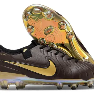 Nike Tiempo Marron Doré Cuir Matelassé Supérieur Acent Swoosh Terrain Firme Chaussures de Football