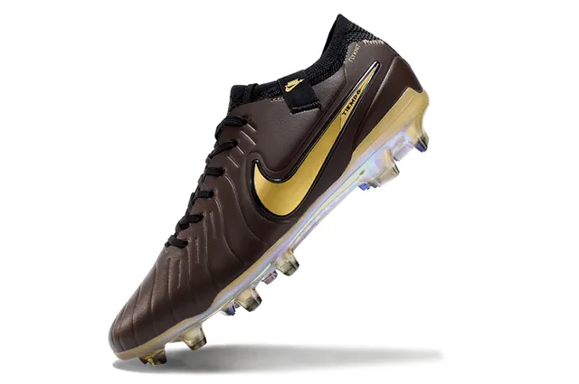 Nike Tiempo Marron Doré Cuir Matelassé Supérieur Acent Swoosh Terrain Firme Chaussures de Football 3