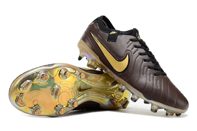 Nike Tiempo Marron Doré Cuir Matelassé Supérieur Acent Swoosh Terrain Firme Chaussures de Football 4