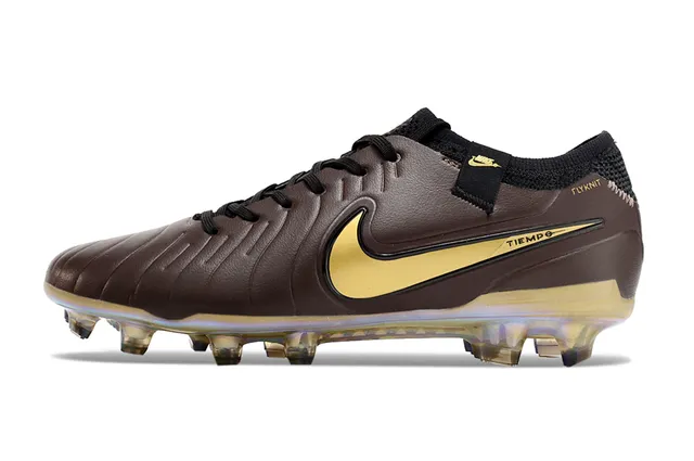 Nike Tiempo Marron Doré Cuir Matelassé Supérieur Acent Swoosh Terrain Firme Chaussures de Football 6