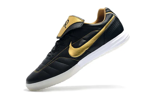 Nike Tiempo Legend White Gold Quilted Leather Upper Metallic Swoosh Indoor Soccer Shoes 14