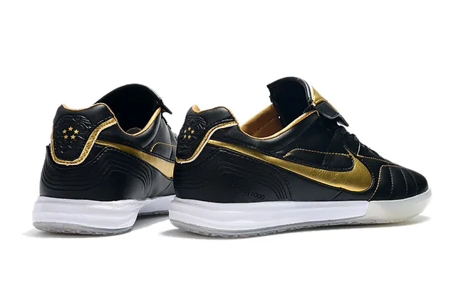 Nike Tiempo Legend White Gold Quilted Leather Upper Metallic Swoosh Indoor Soccer Shoes 17