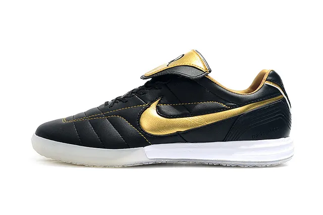 Nike Tiempo Legend White Gold Quilted Leather Upper Metallic Swoosh Indoor Soccer Shoes 21