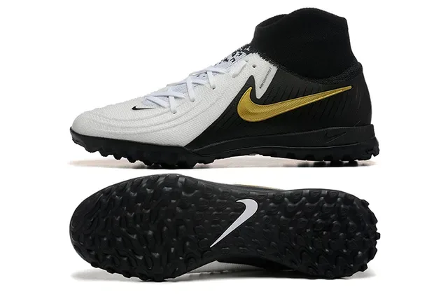 Nike Chaussures de football turf synthétiques texturisées blanc noir haut-coupé col chaussette 9