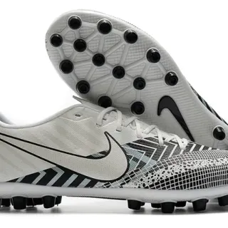 Nike White Black Low-Cut Synthetic Upper Chevron-Patterned Midfoot Cage Artificial-Grass Soccer Shoes