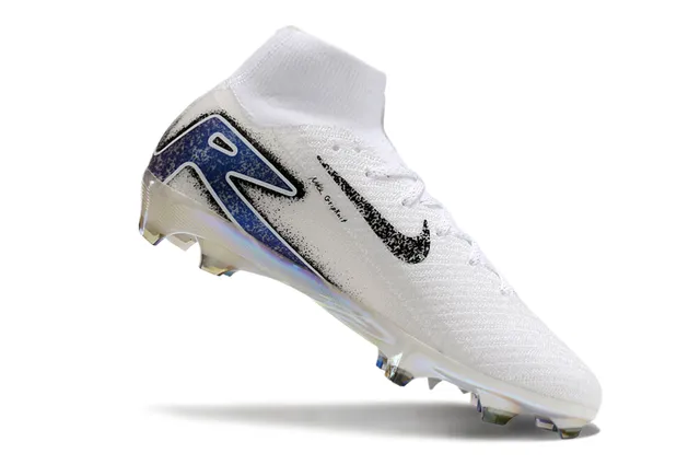 Nike Blanco Azul Alto Corte Tejido Superior Iridiscente Holográfico Placa de Suela Ground Firme Zapatos de Fútbol 2