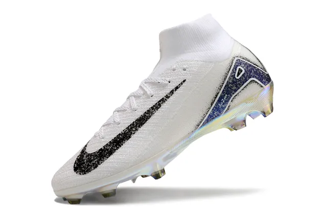 Nike Blanco Azul Alto Corte Tejido Superior Iridiscente Holográfico Placa de Suela Ground Firme Zapatos de Fútbol 3