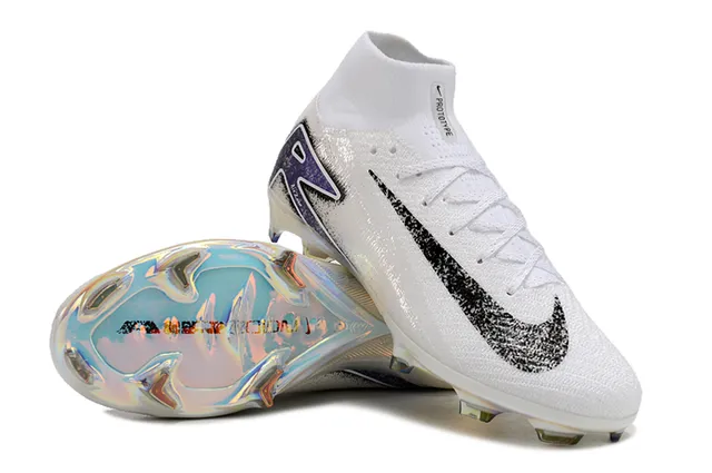 Nike Blanco Azul Alto Corte Tejido Superior Iridiscente Holográfico Placa de Suela Ground Firme Zapatos de Fútbol 4