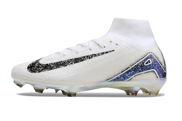 Nike Blanco Azul Alto Corte Tejido Superior Iridiscente Holográfico Placa de Suela Ground Firme Zapatos de Fútbol 7