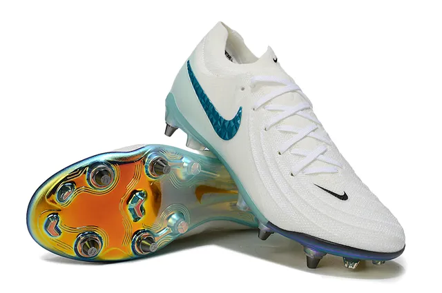 Nike白色蓝色针织鞋面彩虹色鞋底天然草地足球鞋 4