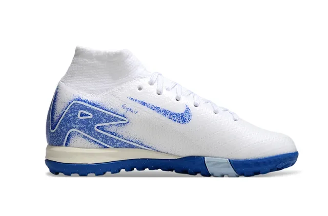 Nike أحذية كرة القدم البيضاء والزرقاء مع upper كينيت وكولار سوك فيت للعشب الاصطناعي 5