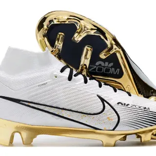 Nike White Gold High-Cut Sock-Fit Upper Metallic Soleplate Firm-Ground Soccer Shoes