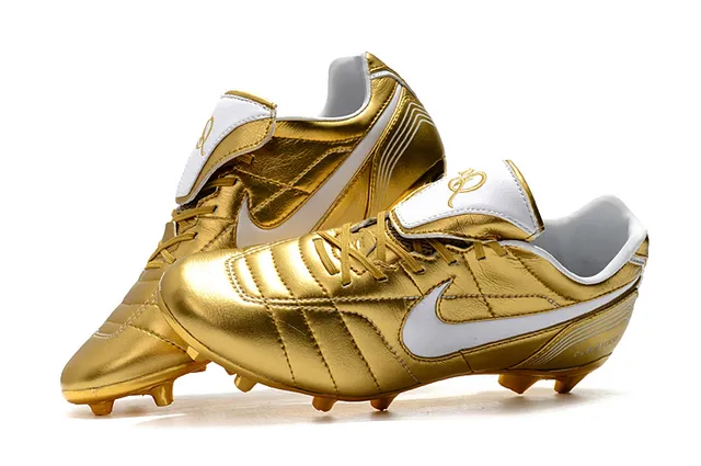 Nike White Gold Quilted Leather Upper Metallic Swoosh Firm-Ground Soccer Shoes 2