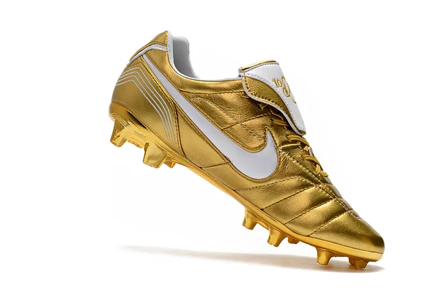 Nike White Gold Quilted Leather Upper Metallic Swoosh Firm-Ground Soccer Shoes 3