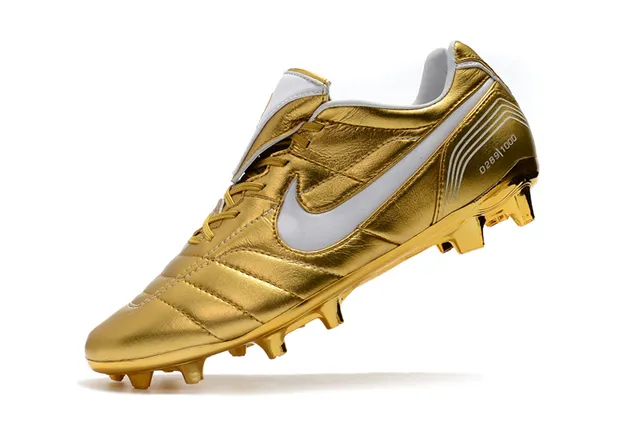 Nike White Gold Quilted Leather Upper Metallic Swoosh Firm-Ground Soccer Shoes 4