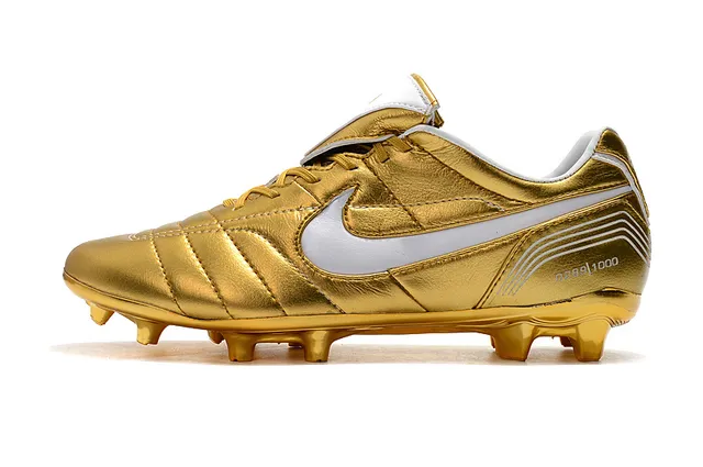 Nike White Gold Quilted Leather Upper Metallic Swoosh Firm-Ground Soccer Shoes 11