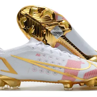 Nike White Gold Synthetic Upper Metallic Accents Firm-Ground Soccer Shoes