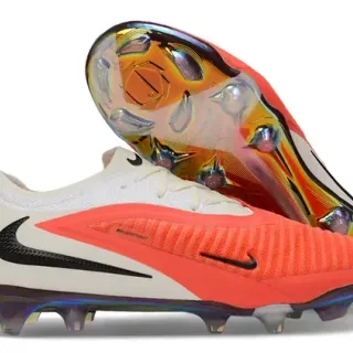 Nike Tênis de Futebol Branco Laranja Baixo Corte Upper Tricô Texturizado Sintético Forefoot Sola Firm-Ground