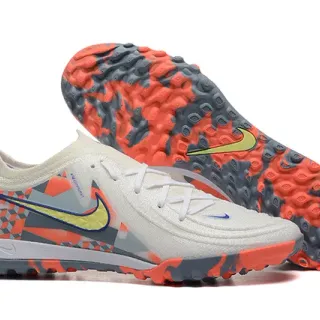 Nike Branco Laranja Baixo Corte Superior Sintético Padrão de Superposição Geométrica Sapatos de Futebol Turf