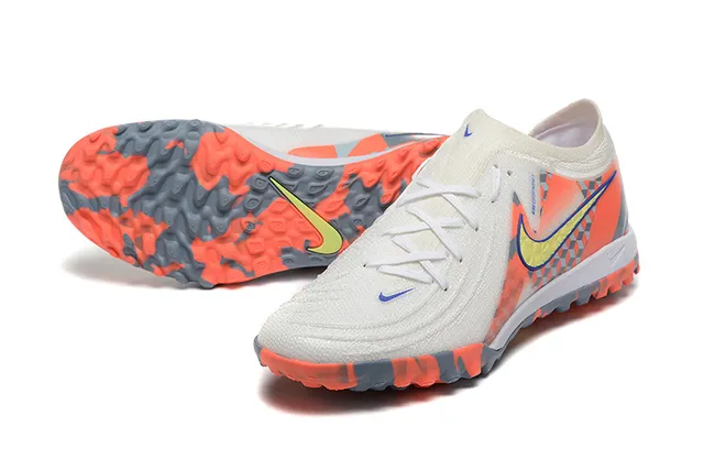 Nike White Orange Low-Cut Synthetic Upper Geometric Overlay Pattern Turf Soccer Shoes 7