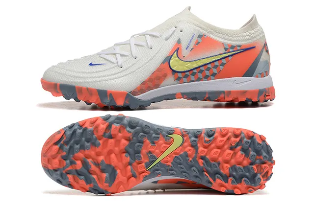 Nike White Orange Low-Cut Synthetic Upper Geometric Overlay Pattern Turf Soccer Shoes 9