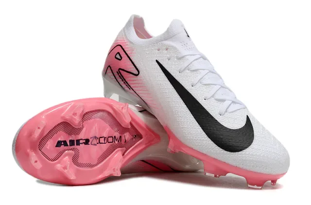 Nike White Pink Low-Cut Knit Upper Molded FG Studs Firm-Ground Soccer Shoes 3