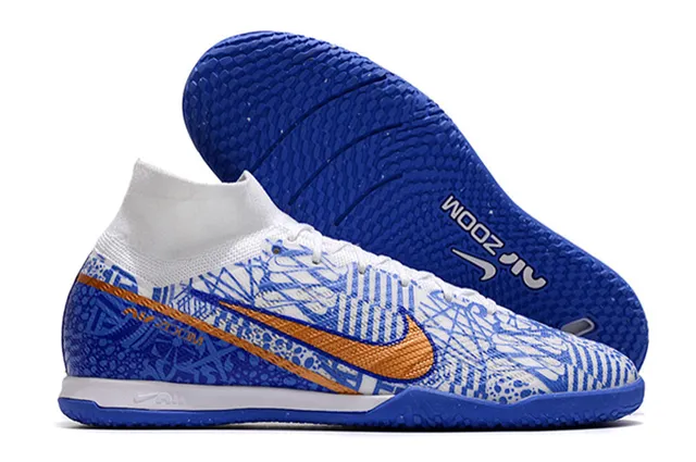 Nike zapatillas de fútbol indoor con cuello alto Flyknit en blanco y morado 5