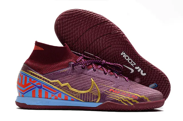 Nike zapatillas de fútbol indoor con cuello alto Flyknit en blanco y morado 6