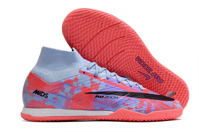 Nike zapatillas de fútbol indoor con cuello alto Flyknit en blanco y morado 12