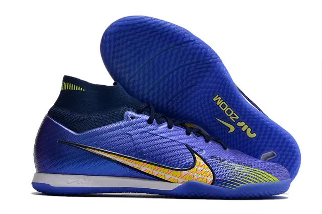 Nike zapatillas de fútbol indoor con cuello alto Flyknit en blanco y morado 14