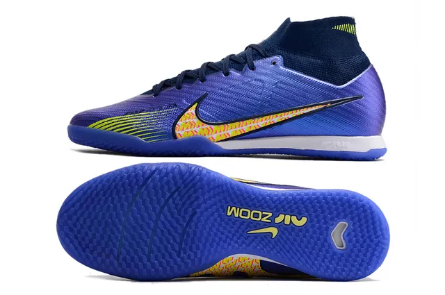 Nike zapatillas de fútbol indoor con cuello alto Flyknit en blanco y morado 15