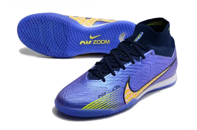 Nike zapatillas de fútbol indoor con cuello alto Flyknit en blanco y morado 19