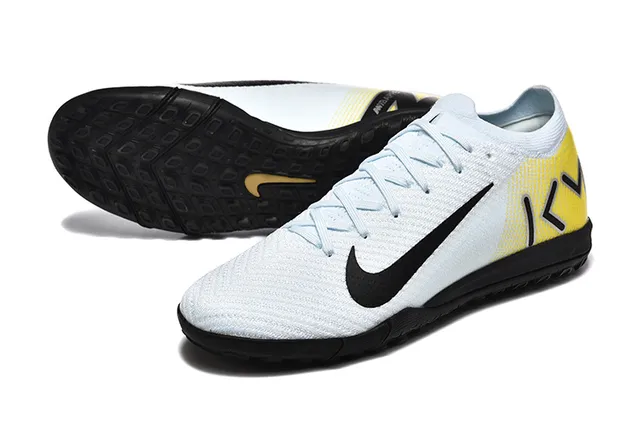 Nike White Yellow Knit Upper Low-Cut Collar Indoor Soccer Shoes 6