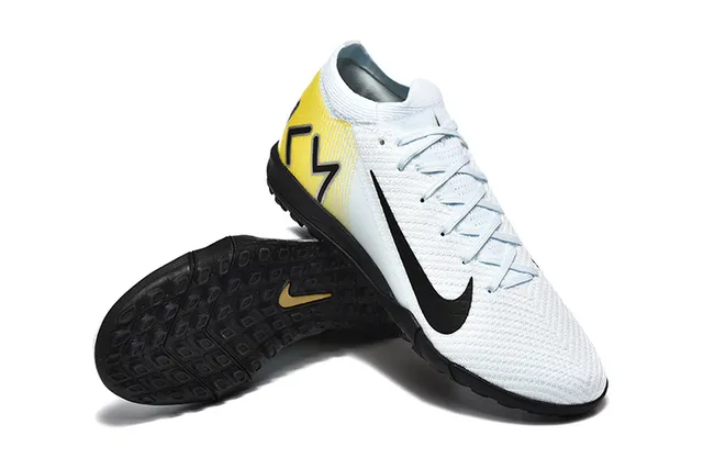 Nike White Yellow Knit Upper Low-Cut Collar Indoor Soccer Shoes 7