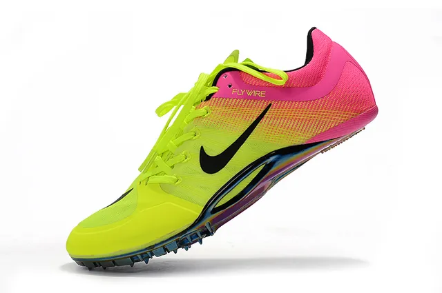 Nike Yellow Pink Low-Profile Sprint Spike Flywire Upper Running Shoes 12