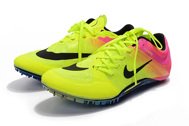 Nike Yellow Pink Low-Profile Sprint Spike Flywire Upper Running Shoes 14