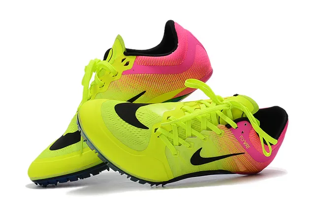 Nike Yellow Pink Low-Profile Sprint Spike Flywire Upper Running Shoes 15