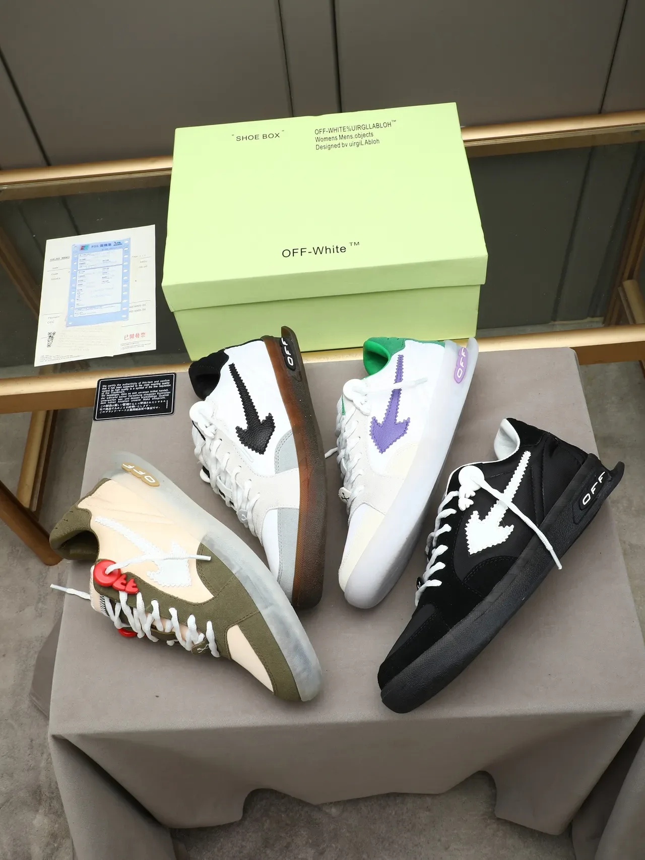 Off-White Arrow Motif Sneakers Lifestyle Blanc Vert Violet 2