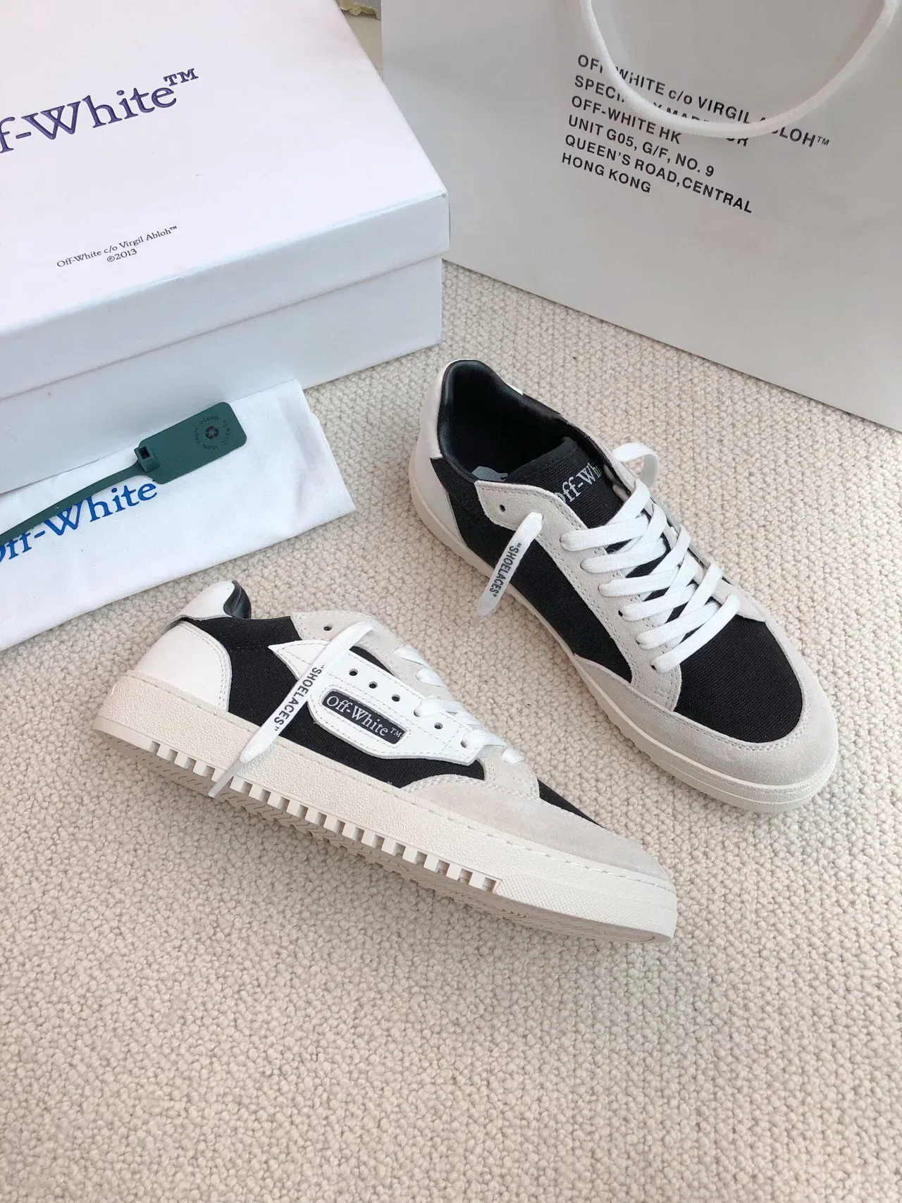 Off-White Noir Beige Baskets Lifestyle Basses Hybrides en Textile-Suede 9