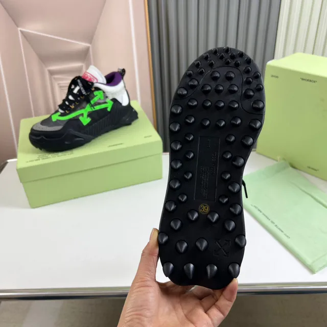Off-White काला हरा सोल औद्योगिक तीर मोटिफ चंकी स्नीकर 2
