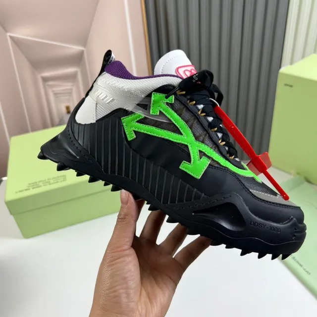 Off-White काला हरा सोल औद्योगिक तीर मोटिफ चंकी स्नीकर 4