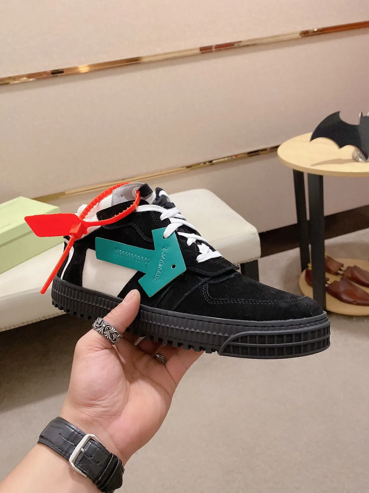 Off-White Black High-Top Suede And Leather Panelled Lifestyle Sneakers 6