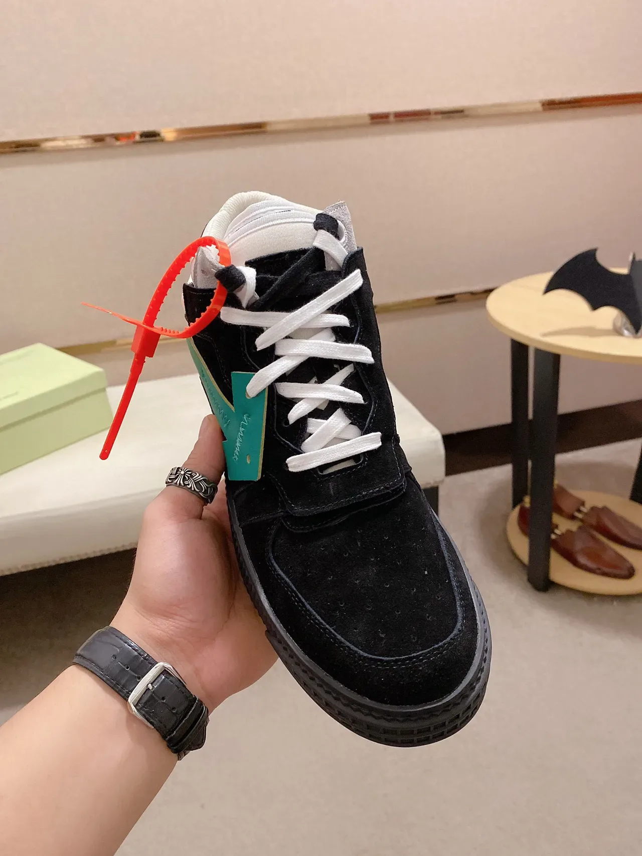 Off-White Black High-Top Suede And Leather Panelled Lifestyle Sneakers 8