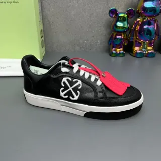 Off-White Black Red Leather Upper Stitched X Logo Lifestyle Sneakers