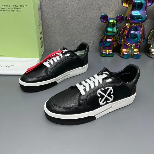 Off-White Black Red Leather Upper Stitched X Logo Lifestyle Sneakers 2