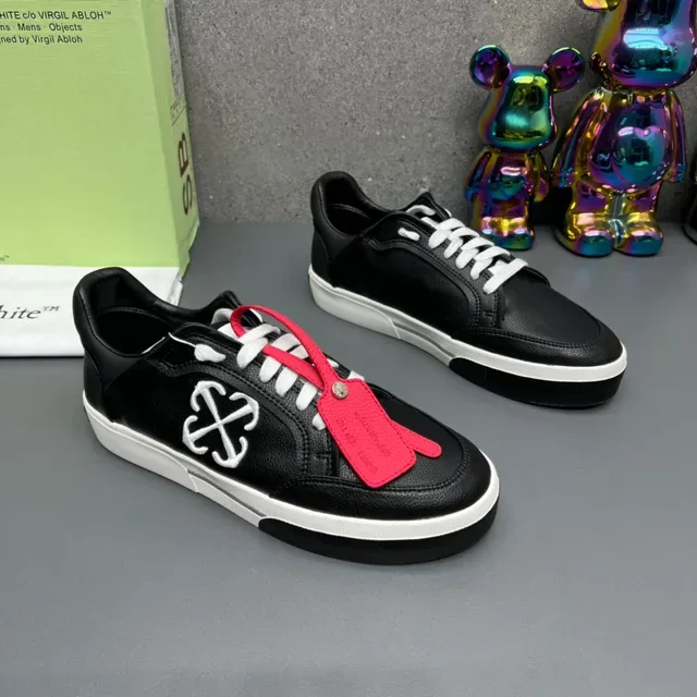 Off-White Black Red Leather Upper Stitched X Logo Lifestyle Sneakers 3